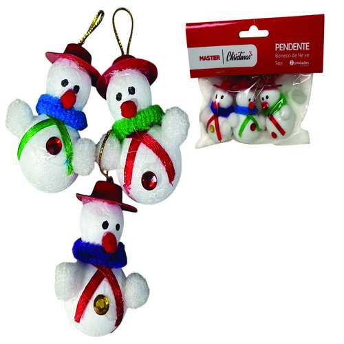 PENDENTE BONECO DE NEVE SORT 5CM C/3 UNI