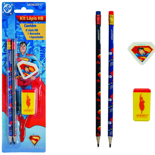 KIT LAPIS HB SUPERMAN 2 LAPIS/APONTADOR/
